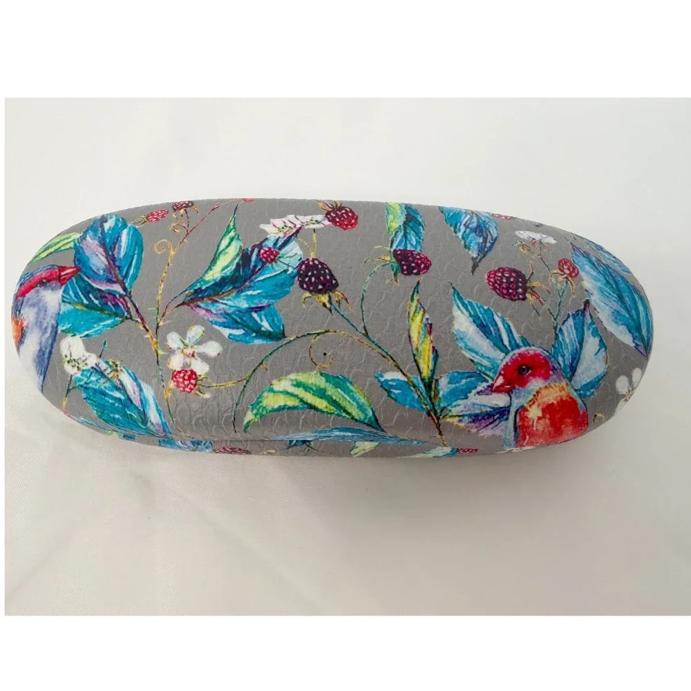Floral‎ Bird Print Hard Shell Eyeglass Case Grey Botanical Nature Preppy 103-113